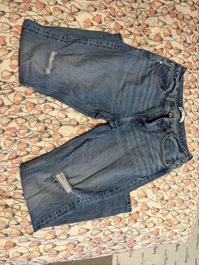Zara Women's Straight-Leg Distressed Medium Blue Jeans